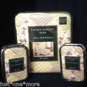 LAURA ASHLEY WHITAKER PATCHWORK FLORAL 3pc QUEEN QUILT SET SHABBY 