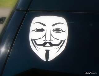 Car Window Decal  Anonymous Mask  Guy Fawkes  V for Vendetta  Bumper 