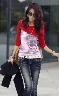 New Korea Women Stripes Long Sleeve Shrug Primer Shirt Top 3 Colors 