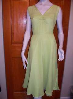 Talbots Nwt $188 Green Silk Chiffon Double V Dress P 6  