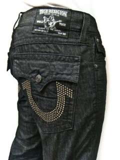 NWT TRUE RELIGION Mens Jeans Billy Bass Nickel Stud Logo Horshoes 