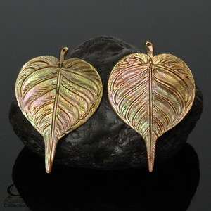 Rainbow Oyster SHELL EARRINGS Buddha Bodhi Tree Leaves Design CARVING 