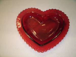 NEW Ruby Red Depression Style Glass Heart Dish BOWL Trinket Jewelry 