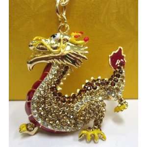  Purse Charm Dragon 02 Gold Crystals Rhinestone Key Chain 