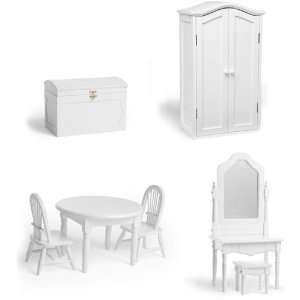  18 inch Doll Table & Chairs, Armoire, Vanity & Chest Set 