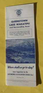 1963 Queenstown Lake Wakatipu road map New Zealand AA  