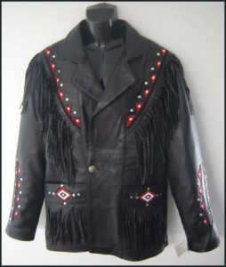 Mens 4X Lamb Leather Fringe Indian Western Show Jacket  
