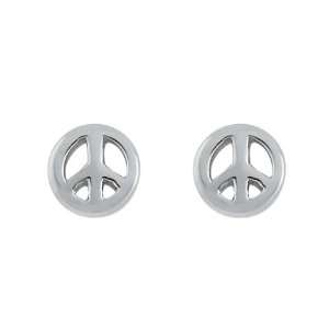  Sterling Silver 6mm Peace Sign Stud Earrings Jewelry