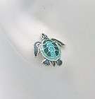 Silver Earrings Honu Turtle Aqua Blue & Green Enamel 925 Sterling 