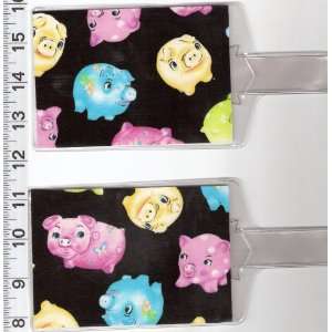    Set of 2 Luggage Tags Made with Piggy Bank Fabric 