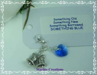   Blue  Bridal Charm ~ Wedding Bells & Sapphire Crystal Heart  