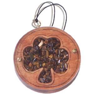  Magic Unique Gemstone and Wooden Amulet Good Luck Clover 