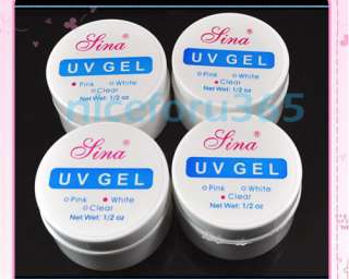   False Nail Art Tips UV Gel Builder Glue Pink White Clear Kit  