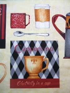 Clothworks Daily Grind Coffee Espresso Fabric Panel NEW  
