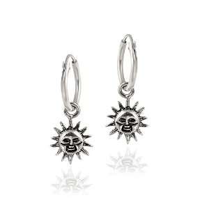  Sterling Silver Dangling Sun Small Hoop Earrings Jewelry