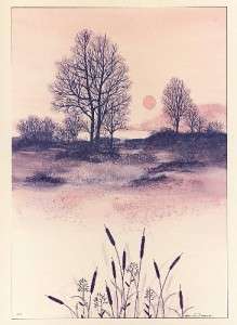 1981 FRANK MASSA WATERCOLOR LITHO POND AND CATTAILS  