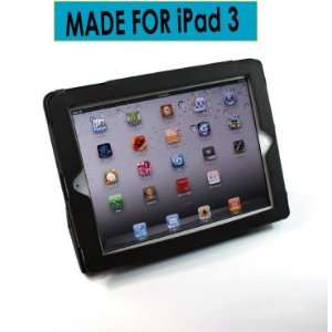 Ipad 3 Leather Folio Case With Built In Stand   Black (Made for iPad 