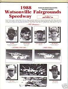 16 1988 WATSONVILLE Ca. FAIRGROUNDS SPEEDWAY PROGRAM  