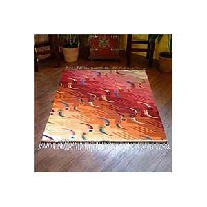  NOVICA Wool rug, Sunset Toucans (4x5)
