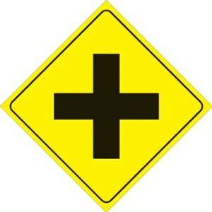  Yellow Plastic Reflective Sign 12   4 way Intersection 