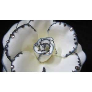  ~White and Grey Rose with Crystals Hair Flower Clip, Brand 