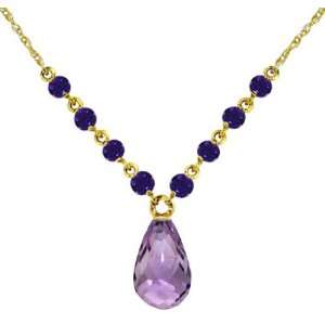   14K Yellow Gold Drop Necklace with Natural Purple Amethysts Jewelry