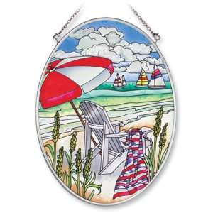 Amia Hand Painted Glass Suncatcher with Beach Design, 5 1/4 Inch by 7 