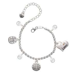 Silver Volleyball or Water Polo Ball Love & Luck Charm Bracelet with 