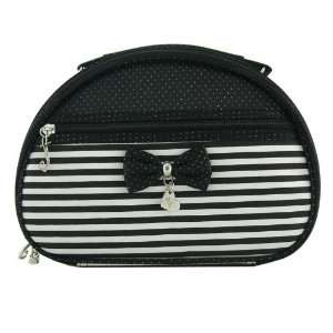 Bow & Stripe 3Pcs Cosmetic Bag Set Black S 9x6x3 M 9x7x4 L 11x8 