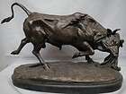 Statue Hot cast bronze Signed Bull with the combat Art 