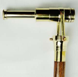   Heavy Brass Telescope and Compass Handle Cane Walking Stick  