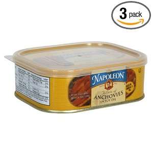 Napoleon Flat Anchovies, 13 Ounce Tin (Pack of 3)  Grocery 