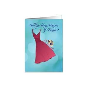  Matron of Honour, wedding invitation, red dress Card 