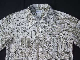 agnes b Tiki Printed Mens Hawaiian Shirt Short Sleeves 40 Mint  
