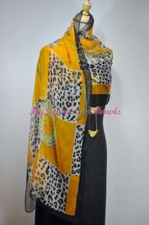 Brand New %100 Georgette Silk Scarf Shawl Leopard Chain  