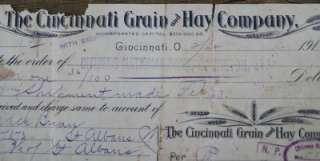 1917 Cincinnati Grain & Hay Co Bank Check Ohio OH  