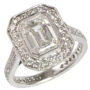  Platinum Emerald Diamond Antique Engagement Ring Jewelry