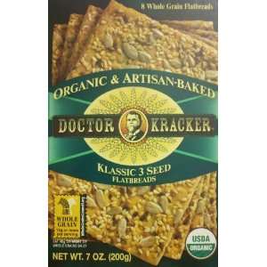 Doctor Kracker Organic and Artisan Baked Flatbread, Klassic 3 Seed, 7 