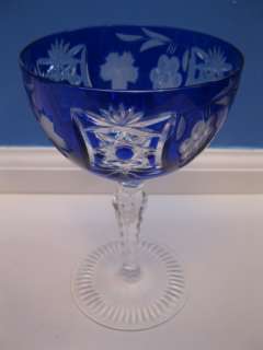 AJKA Waterford Cobalt Blue Marsala Cut Cased Crystal Water Goblet 