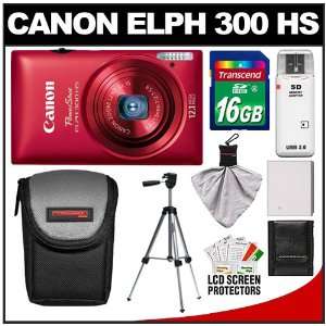  Canon PowerShot 300 HS Digital Elph Camera (Red) with 16GB 