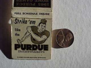 1965 West Lafayette,Indiana Purdue football schedule matchbook 