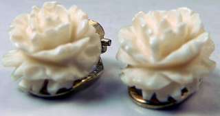 VINTAGE EARRINGS FOR SALE Very petite carved ivory colored roses on 