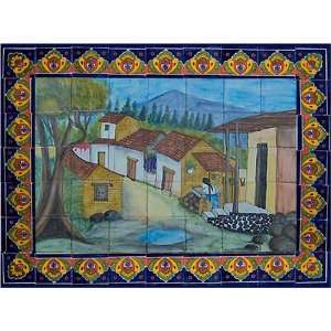    Mexican ceramic tile mural   hand painted art 
