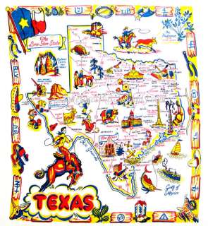 1950s Vintage Style State Map of Texas Flour Sack Towel FREE STOREWIDE 