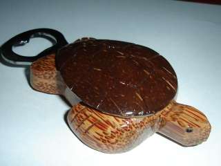 Maui style wood and coconut shell sea turtle bottle opener with magnet 