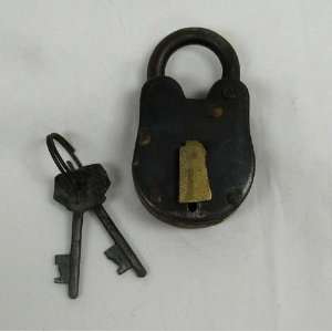  3 Antique Style Lock  Iron with Brass   Padlock and Keys 