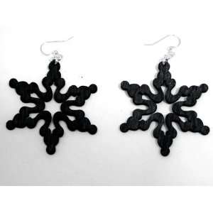  Black Satin Snow Flake Wooden Earrings GTJ Jewelry