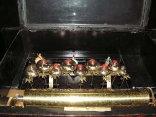 Antique Music Box w/ Bells Doves & Dancing Girls 1800s  