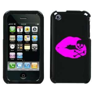 APPLE IPHONE 3G 3GS PINK SKULL LIPS ON A BLACK HARD CASE COVER