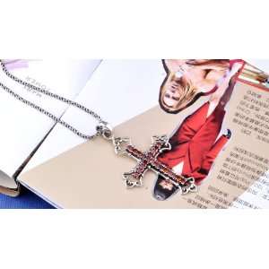 Ruby Inlaid Cross Amulet Sterling Silver Necklace Goth Jewelry for Men 